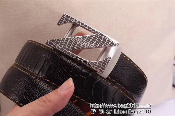 Zegna 傑尼亞 雙面原版進口牛皮壓鴕鳥腳紋 316精鋼Z字母鋼自動扣 男士皮帶  xfp1225